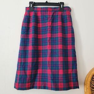 Pendleton Woollen Mills Vintage Skirt Green Blue Red Plaid Lined 14